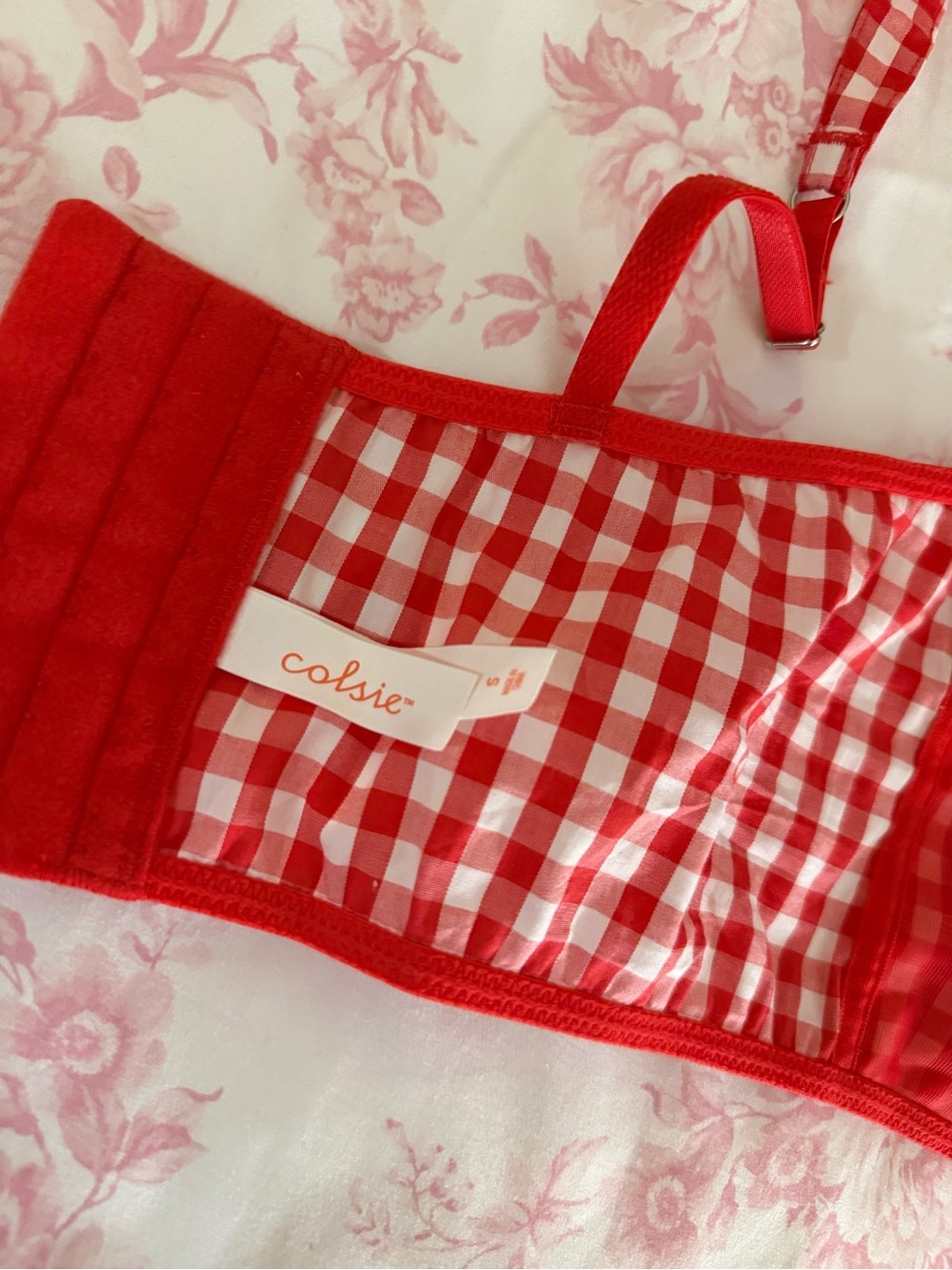 Colsie Red and White Gingham Bustier Top - Picture 3 of 5